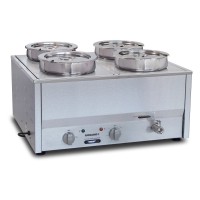 Counter Top Bain Marie, four 1/2 size pans, 200 mm round pots & lids included
