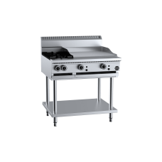 B&S Commercial Kitchens BT-SB2-GRP6 B+S Black European Combination Two Open Burners and 600mm Grill Plate