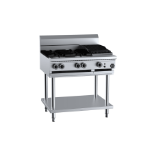 B&S Commercial Kitchens BT-SB4-CGR3 B+S Black European Combination Four Open Burners and 300mm Char Grill