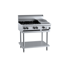 B&S Commercial Kitchens BT-SB4-GRP3 B+S Black European Combination Four Open Burners and 300mm Grill Plate