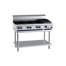 B&S Commercial Kitchens BT-SB6-CBR3 B+S Black European Combination Six Open Burners and 300mm Char Broiler