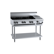 B&S Commercial Kitchens BT-SB6-GRP3 B+S Black European Combination Six Open Burners and 300mm Grill Plate