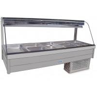 Curved Glass Refrigerated Cold Plate & Cross Fin Coil with 6 x 1/2 size 65mm pans
