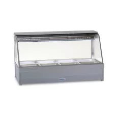 Curved Glass Hot Food Display Bar With Rear Sliding Doors, Fits 6x1/1 GN Pans