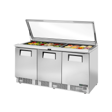 TRUE TFP-72-30M-FGLID-HC 72, 3 Door Food Prep Unit with Hydrocarbon Refrigerant and Flat Glass Lid