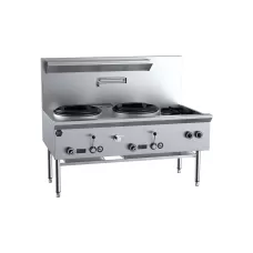 B&S Commercial Kitchens UFWWD-2SB2 B+S Black Asian Two Hole Deluxe Waterless Wok Table with Two Side Burners