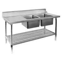 SS Dishwasher Inlet Bench Double RHS Sinks-1800mm