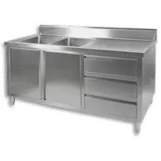 Stainless Cupboard With Double Left Sinks 1800x700mm