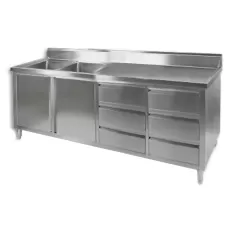 Stainless Cupboard With Double Left Sinks 2100x700mm