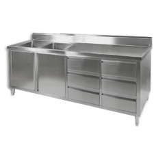 Stainless Cupboard With Double Left Sinks 2400x700mm