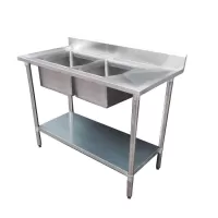 Budget Stainless Bench with Left Double Sink, 1800X600