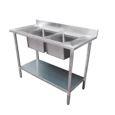 Budget Stainless Bench with Centre Double Sink, 1200X600