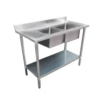 Budget Stainless Bench with Right Double Sink, 1500X600