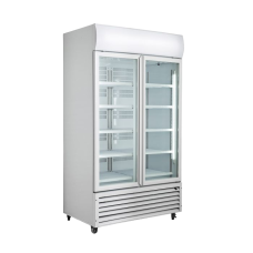 Two Glass Door White Upright Beverage Fridge 1000 Litre, High Ambient Temp