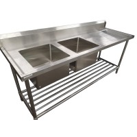Premium Stainless Steel Bench Double LHS Sinks-2100x700