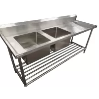 Premium Stainless Steel Bench Double LHS Sinks-1500x600