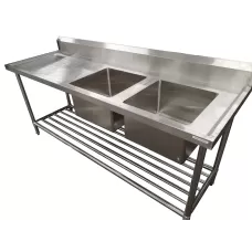 Premium Stainless Steel Bench Double RHS Sinks-2400x700