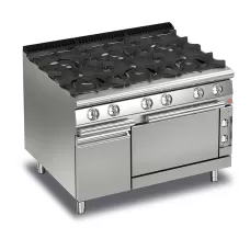 Queen7 6 Burner Gas Range (self cleaning) with Electric Oven With Cupboard - 1200mm