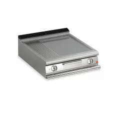 Queen7 Countertop Electric Flat/Ribbed Stainless Griddle Plate - 800mm