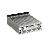 Queen7 Countertop Gas Ribbed Mild Steel Griddle Plate - 800mm