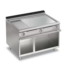Baron Q70FTV/E1225 Queen7 Electric Flat/Ribbed Chrome Griddle Plate On Open Cabinet - 1200mm