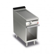 Baron Q70FTV/E413 Queen7 Electric Ribbed Stainless Griddle Plate On Open Cabinet - 400mm