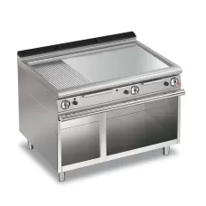 Baron Q70FTTV/G1225 Queen7 Gas Flat/Ribbed Chrome Griddle Plate Thermostat Cont. On Open Cabinet - 1200mm