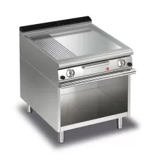 Baron Q70FTTV/G825 Queen7 Gas Flat/Ribbed Chrome Griddle Plate Thermostat Cont. On Open Cabinet - 800mm