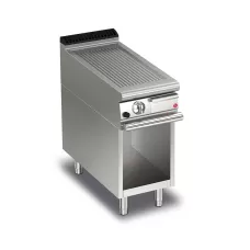 Baron Q70FTTV/G410 Queen7 Gas Ribbed Mild Steel Griddle Plate Thermostat Cont. On Open Cabinet - 400mm