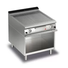 Baron Q70FTTV/G810 Queen7 Gas Ribbed Mild Steel Griddle Plate Thermostat Cont. On Open Cabinet - 800mm