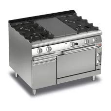 Queen7 Gas Solid Top Range With 2 Burners On Left and Right And Electric Oven With Cupboard - 1200mm
