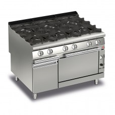 Queen9 6 Burner Gas Range With Self Cleaning System And Oven and Cupboard- 1200mm