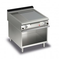 Baron Q90FTTV/G820 Queen9 Gas Flat/Ribbed Mild Steel Griddle Plate Thermostat Cont. On Open Cabinet - 800mm