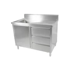 1 Door, 3 Draw Stainless Steel Cabinet With Left Sink - 1200x600