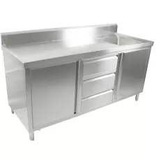 2 Door, 3 Draw Stainless Steel Cabinet With Right Sink - 1800x600