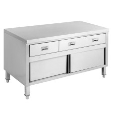 Stainless Steel Bench Cabinet with 3 Drawers & Doors 1200x600mm