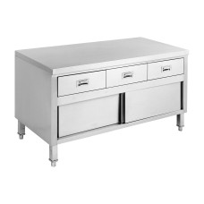 Stainless Steel Bench Cabinet With 3 Drawers & Doors