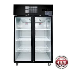 Thermaster by FED SUCG1000B Double Glass Door Black Stainless Steel Upright Fridge 1000L