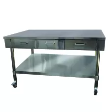 Low Height SS Bench With 3 Drawers, 1220x850mm