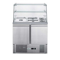 Two Door Stainless Steel Salad Prep Fridge with Square Glass Top