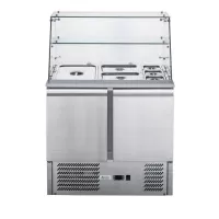 Two Door Stainless Steel Salad Prep Fridge with Square Glass Top