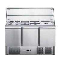 Three Door Stainless Steel Salad Prep Fridge with Square Glass Top
