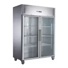 Stainless Steel two glass door upright freezer 1410L